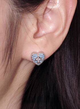 蓝色珍珠爱心十字架耳钉项链女小众设计感气质毛衣链独特时尚耳饰