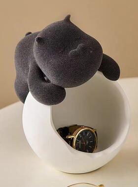 玄关收植狗钥慵懒绒卡通现NJ017代树脂工艺品钥匙河马绒面纳收盘