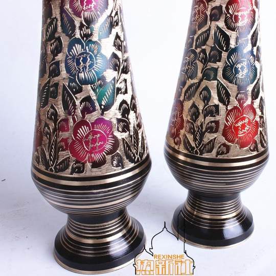 Pakistan imported copper hand-carved black lacquer vase antique metal vase decoration flower arrangement gift