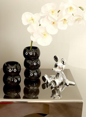 可爱暹罗猫陶瓷花瓶客厅插花装饰品高颜值家居摆件化妆笔收纳筒