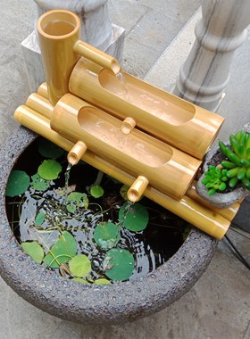 陶瓷鱼缸流水竹子循环水竹筒流水器石槽养鱼办公室招财