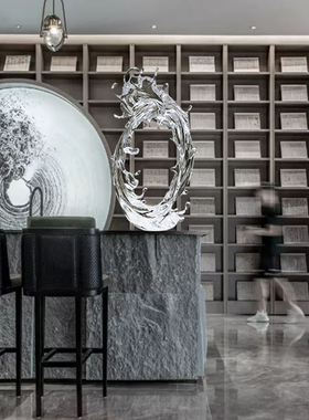 客厅玄关抽象艺术浪花雕塑家居电视柜两侧落地装饰品摆件