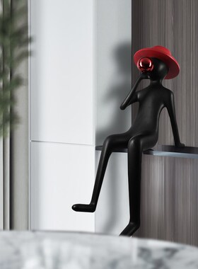 现代样板间e售楼处卡通抽象吹泡泡人物雕塑装饰客厅落地摆件