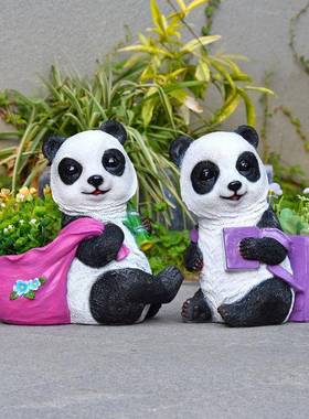 仿真熊猫户通外花草园院装饰仿真动物卡熊猫花缸幼儿园坪庭造景花