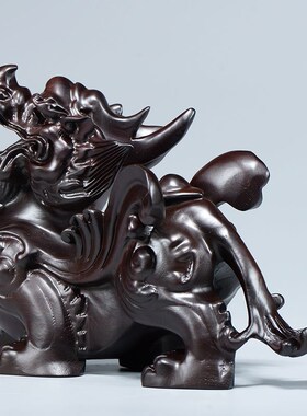 速发家居工饰黑檀发财雕刻红艺质木头装木根雕貔貅车载实木皮秋摆