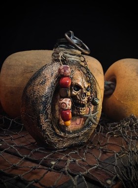 创意万圣节恐怖骷髅酒壶喝酒容器海E盗朗姆个性酒瓶树脂摆件装饰