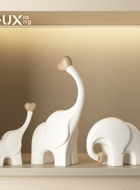 奶油风一家三口大象摆r件相亲相爱客厅电视柜玄关酒柜家居装饰品