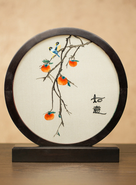 苏州刺绣摆件手工双面p绣桌面摆台中式客厅玄关装饰品绣花工艺礼