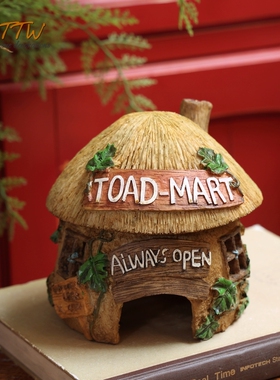 可爱童话风格蘑菇草屋装饰花园手A绘摆件艺术烛台创意树脂家居礼