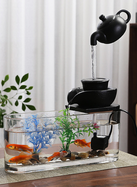 玻璃鱼缸流水招财l摆件开业礼品桌面办公室客厅室内装饰品转运球