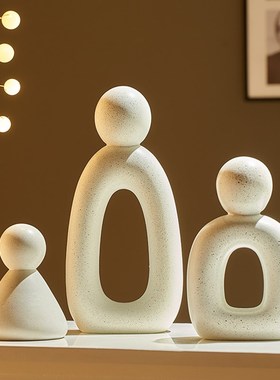 创意高级简约一家三口抽象艺术摆件客厅玄关设计师软装.家居装饰