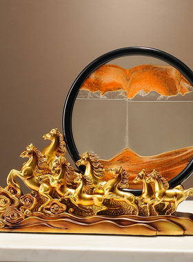 万马奔腾招财沙漏流沙画摆件客厅办公H室酒柜装饰品公司开业礼品