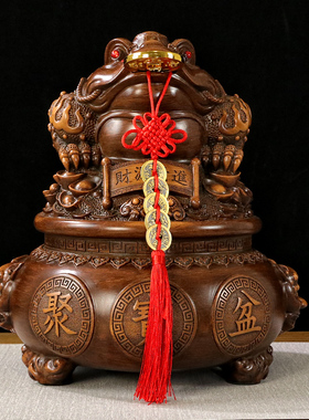 金色金蟾摆件聚宝盆储钱罐存钱罐金蟾客J厅酒柜电视柜装饰蟾蜍礼