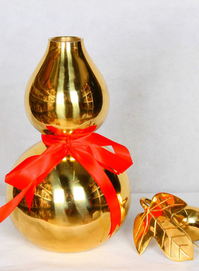 铜葫芦摆件大小号开口光u面带叶铜葫芦家居装饰工艺品客厅摆件