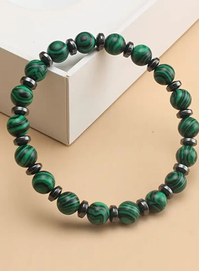 8mm孔雀石黑胆石手链外贸爆款
