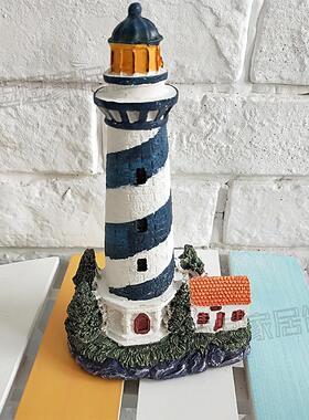 地中海风格彩色小屋灯塔摆件树脂灯塔桌面摆设造景装饰品模型道具