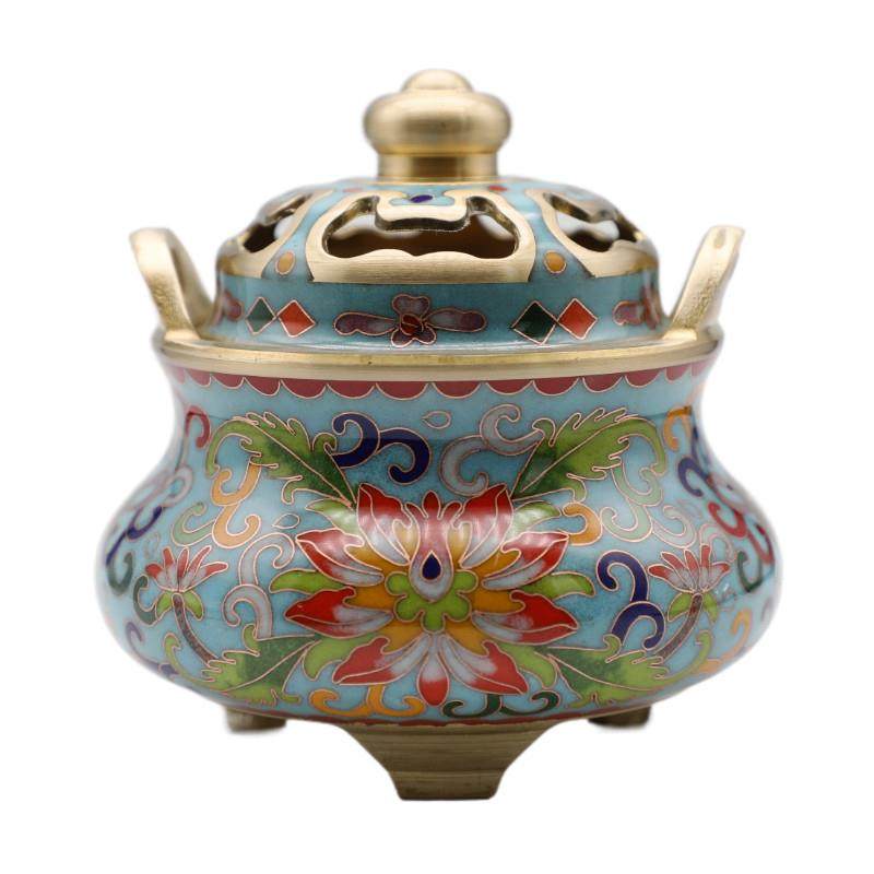 古风景泰蓝香炉纯铜檀香线香插供佛家用室内净化空气盘香薰香炉,淘宝优惠券,粉丝福利购,淘宝优惠卷