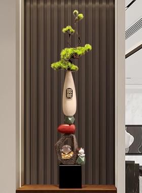 入门玄关造景花瓶摆件石来运转迎客松客厅新中式细长高陶瓷装饰品