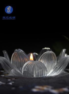 古法琉璃荷花烛台佛前供奉佛具用品摆件客厅佛堂寺庙礼佛供灯佛灯