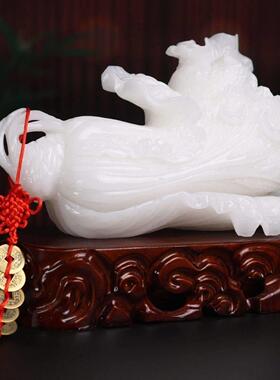 天然阿富汗白玉玉白菜招财纳福摆件家居客厅办公室玄关装饰摆饰