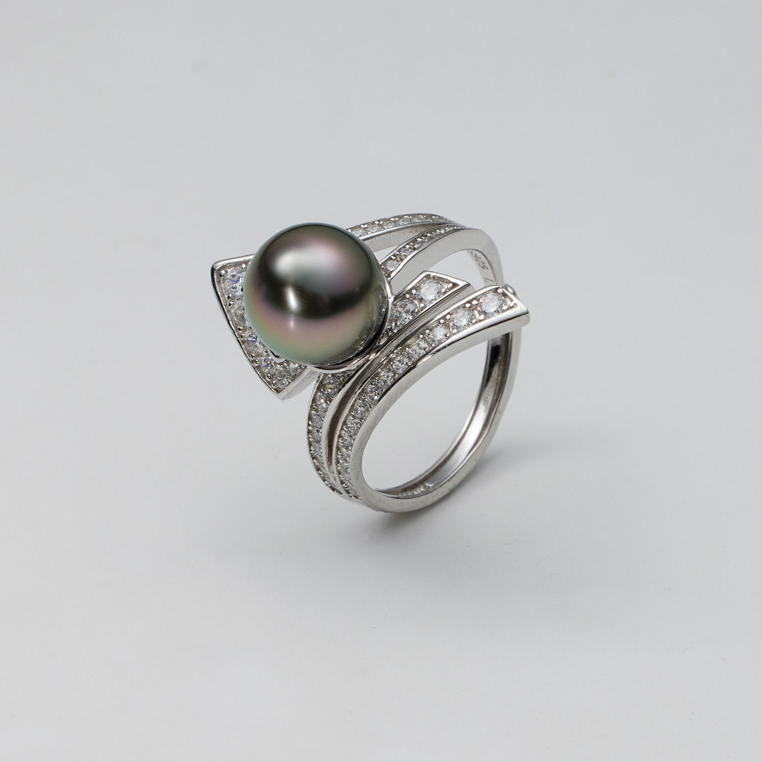 Leyland Jewelry Star Dome S925 Silver Nuclear Saltwater Tahitian Black Pearl Ring 9-10mm High Light Near Round Bracelet