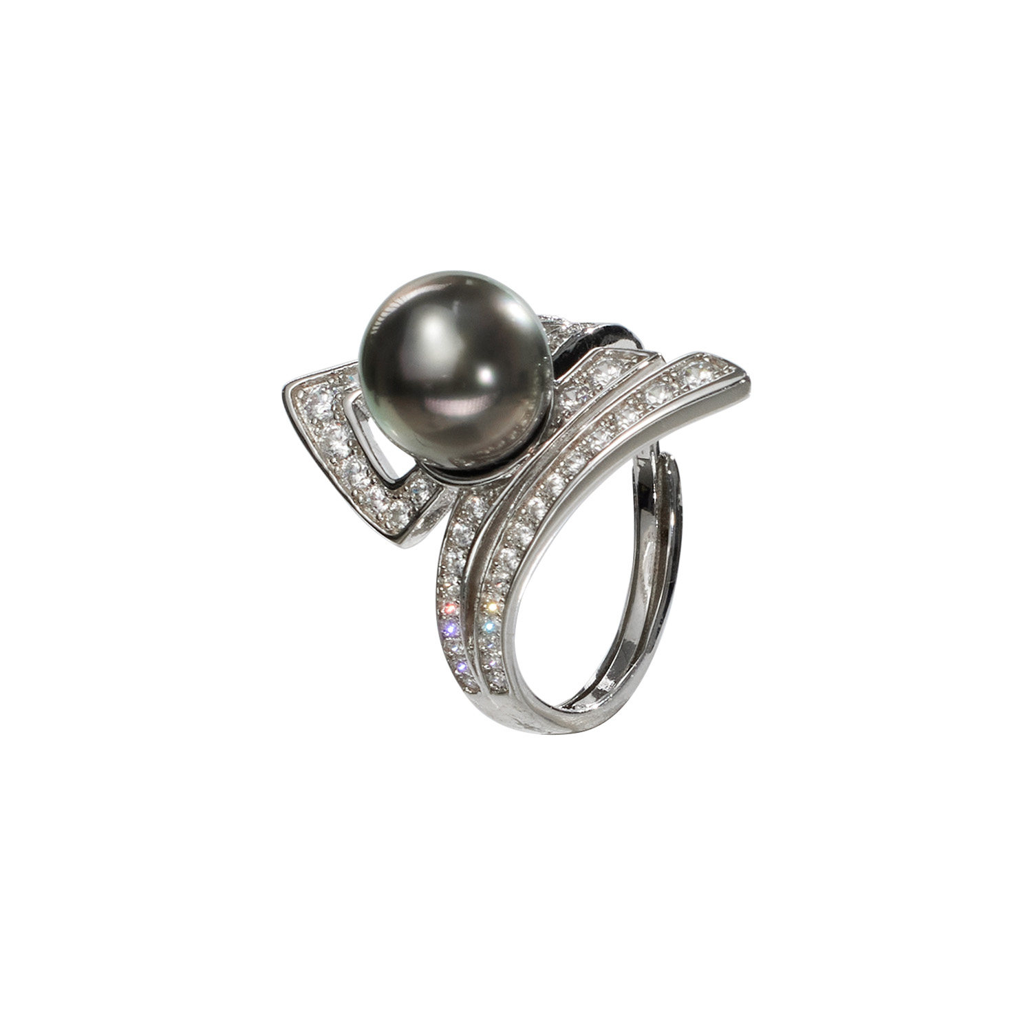 Leyland Jewelry Star Dome S925 Silver Nuclear Saltwater Tahitian Black Pearl Ring 9-10mm High Light Near Round Bracelet