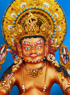 藏式黄财神铜佛像手工錾刻彩绘摆件 尼泊尔工艺7寸10寸桌面摆饰