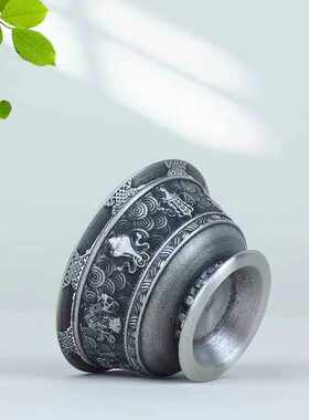 纯锡八吉祥供水杯供酒杯家用供奉摆件供水碗杯防氧化无水垢宽7cm