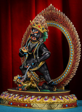 尼泊尔工艺藏式财神黑财彩绘黑财神摆件铜鎏金黑财神佛像摆件34cm