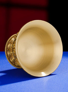 高脚供水杯黄铜供水碗杯供具用品八吉祥铜水碗供水杯单只7.8cm