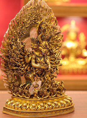 尼泊尔手工独勇大威德佛像摆件手工錾刻铜像铜鎏金佛像摆件35cm