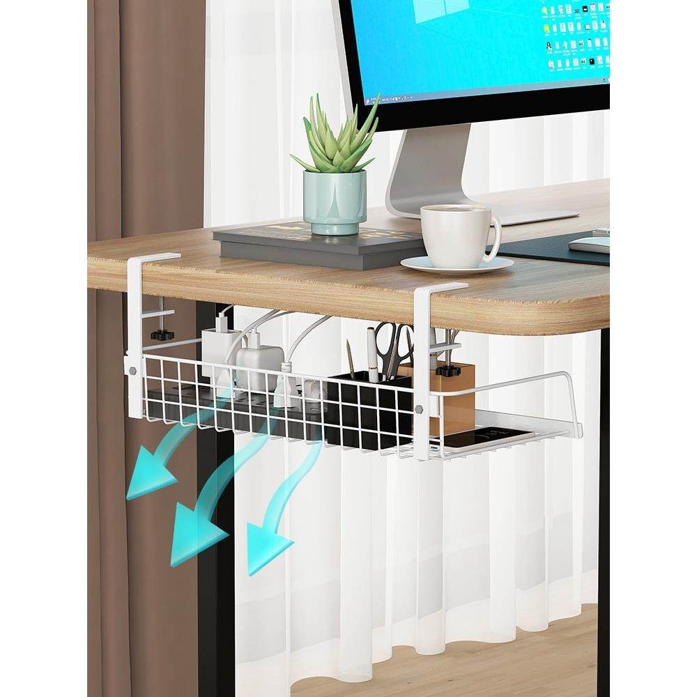 桌下置物架桌面杂物整理挂架办公室书桌免打孔可调节隔板收纳挂篮,淘宝优惠券,粉丝福利购,淘宝优惠卷