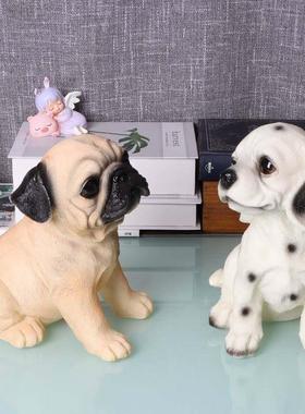 可爱仿真巴哥斑点摆件家居房间客厅动物小狗树脂装饰品宠物犬模型