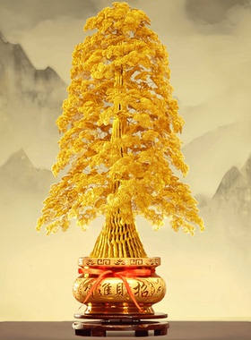 古风手工编织金色发财树摆件电视酒柜玄关装饰开业乔迁礼品大摆件