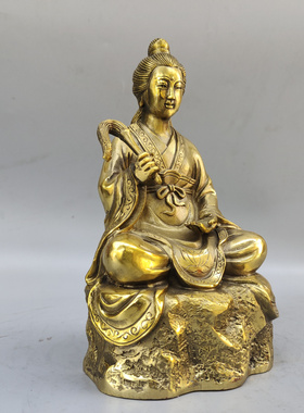 黄铜中式佛堂八仙何仙姑铜像摆件