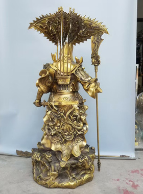 九龙关公财神爷黄铜招财中式摆件