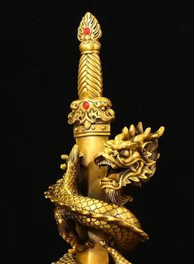 剑龙龙盘剑摆件铜中式桌面装饰