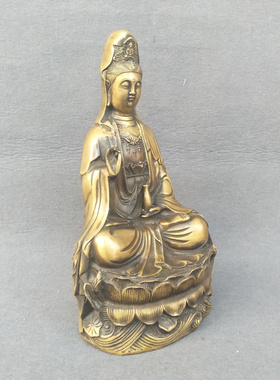 铜净瓶坐莲观音双手合十佛堂摆件