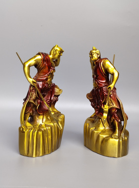 左右门神哼哈二将玄关摆件铜家居