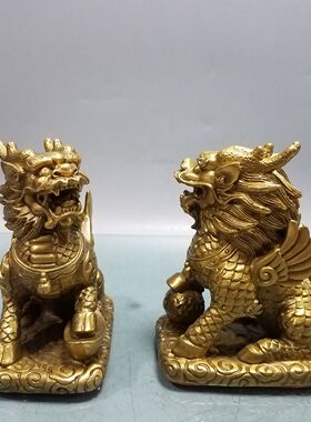 招财铜麒麟摆件财富麒麟一对大号