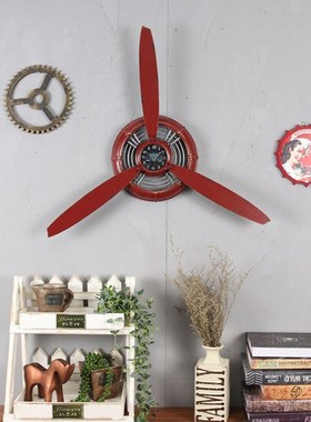 怀旧复古工业风飞机挂钟美式墙面装E饰创意挂饰客厅大气钟表挂件