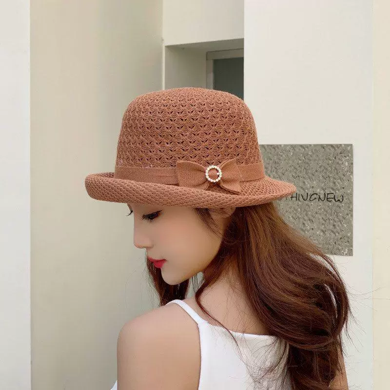 春夏季新款优雅小礼帽时尚百搭编织帽子卷边洋气妈妈遮阳帽渔夫帽,淘宝优惠券,粉丝福利购,淘宝优惠卷