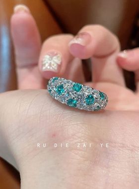 桃思竹 西西里岛 薄荷绿满钻锆石戒指高级感轻奢精致冷淡风开口戒