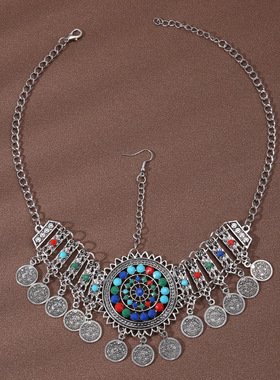 复古民族风苗族流苏头饰古装汉服异域风额饰额头链藏银耳环手链女