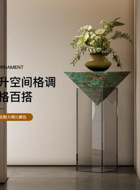 意式奢华大理石悬浮花架酒店展示架高端沙发旁电视柜落地装饰摆饰