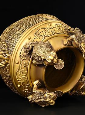 黄铜缸四方纳财存钱罐金蟾铜缸聚宝盆大号缸客厅办公室店铺礼品纯