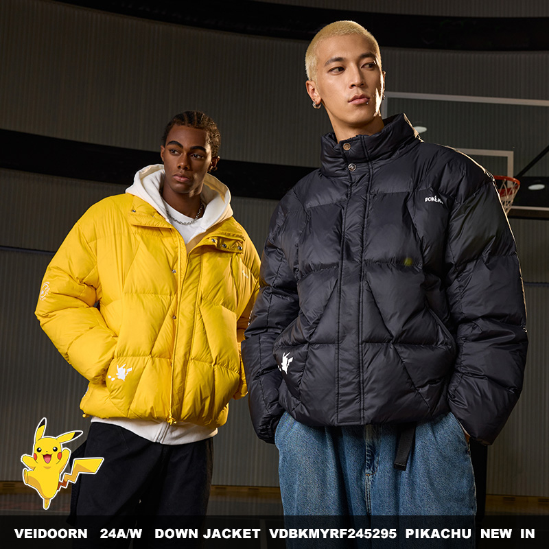 维动宝可梦联名短款羽绒服男冬季新款运动保暖面包服加厚立领外套