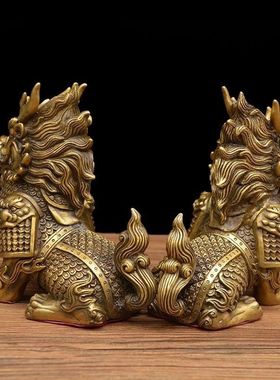 【正品】摆件黄铜客厅玄关麒麟