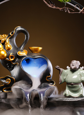 速发摆财流水招件创意玄关送礼家居喷开客厅加湿办公室泉业礼品循