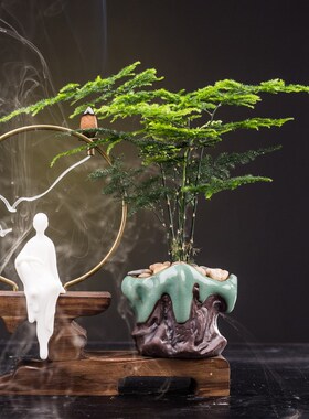 速发中式陶瓷摆意禅件装饰工艺品办公室客厅创意软摆玄关装件倒流